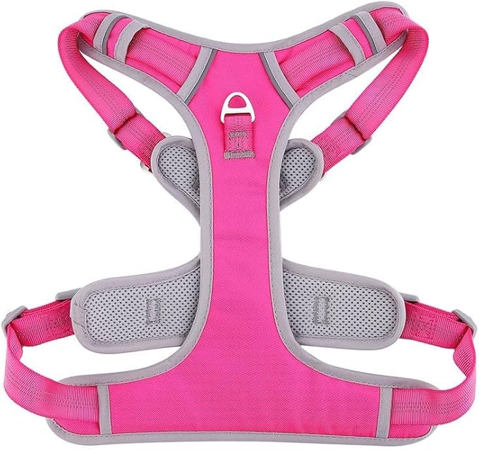 Adjustable Dog Harness - No Pull, Reflective, Soft Padded for Small, Medium, Large Dogs - Includes Leash Pink L