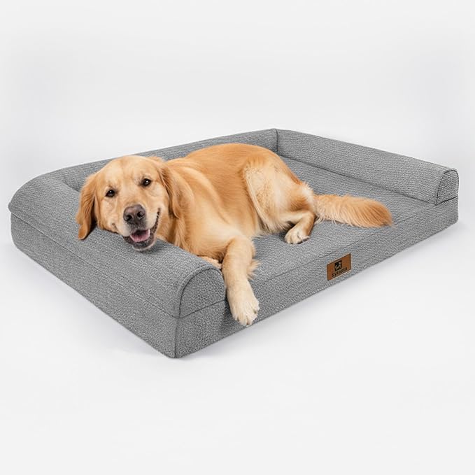 Sytopia 42 Inch Orthopedic Dog Beds for Large Dogs, Waterproof Egg Crate Foam Big Pet Bed with Washable Removable Waterproof Cover and Anti-Slip Bottom, Grey