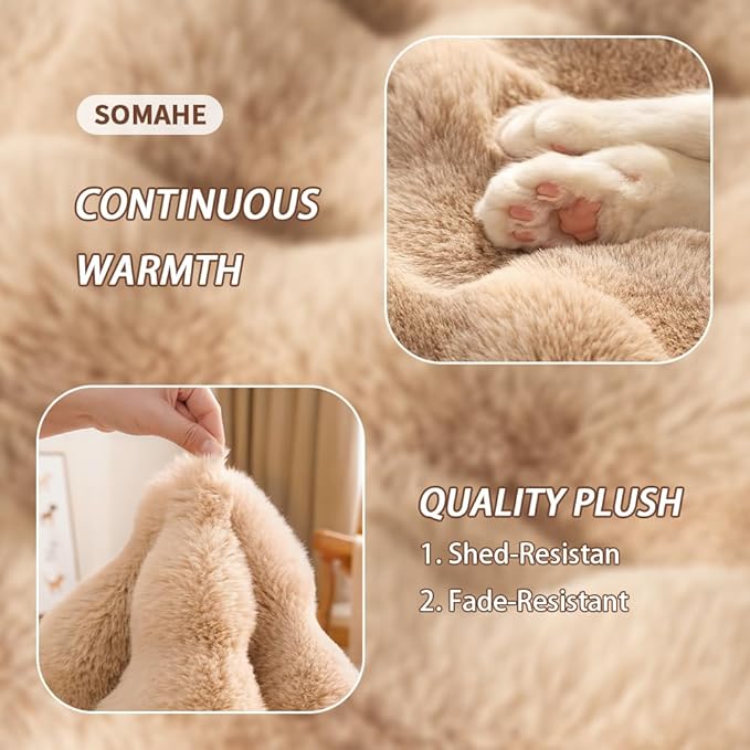 Cat Beds for Indoor Cats Faux Fur Pet Pad Mat Plush Kitten Bed with Non-Slip Bottom for Carriers/Couch Dog & Puppy Friendly 35 x 27 Inch X-Large Coffee