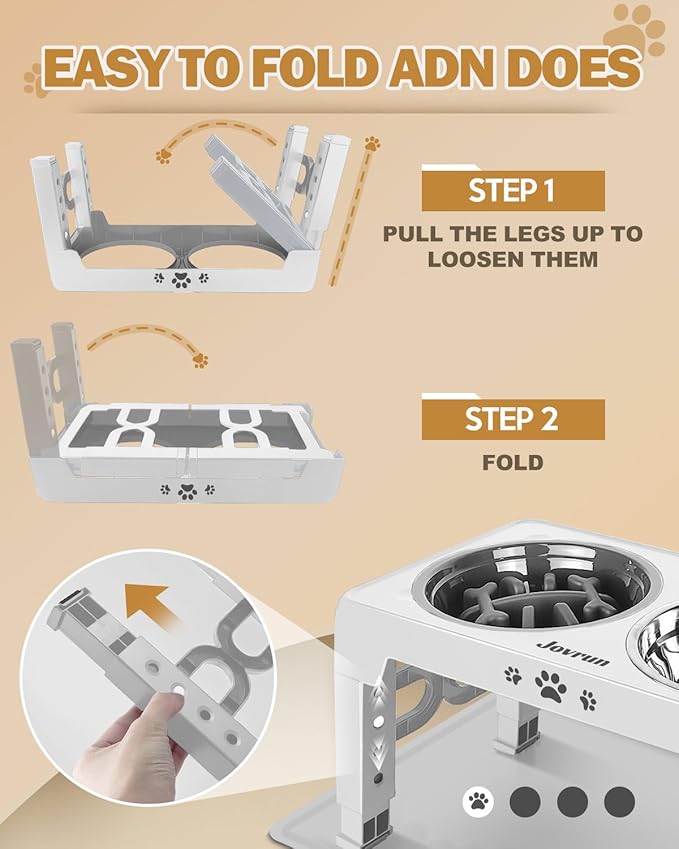Elevated Dog Bowls, Dog Feeder with Stainless Steel Dishes & Slow Feeder Bowl, 5 Heights Adjustable Raised Stand for Medium Large, Food Dishes with Non-Slip Feet