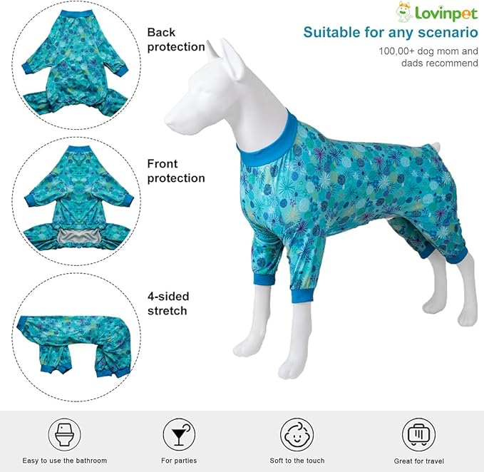 LovinPet Dog Sweatshirts for Size Large Boy Dogs, Pet Anxiety Calming Shirt, Pajamas for Pitbulls,Sea Plants Turquoise Print, Pitbull Clothes, Pajamas for Large Dogs, 2XL