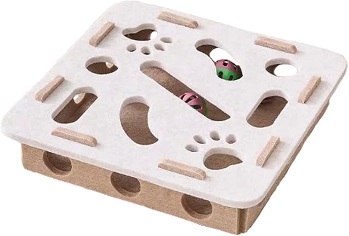 Interactive Cat Puzzle Toy, Felt Maze Box, Allows Cats to Play Independently, Scratching and Hunting Puzzle Box, Kitten Toy, a Gift for Kittens. (Camel-White Square)