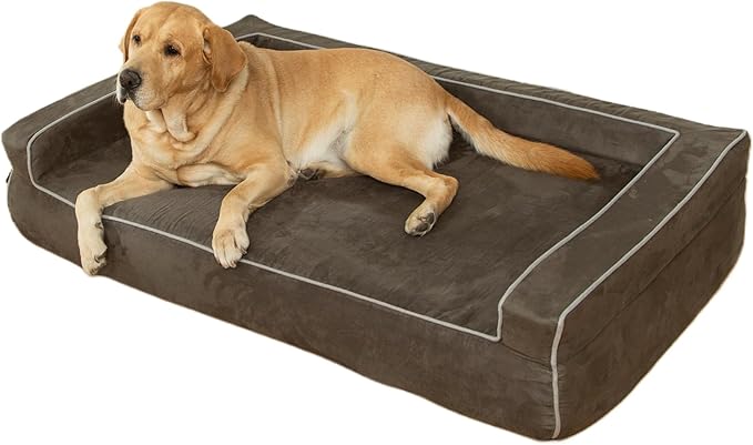 Orthopedic Foam Dog Beds for Large Dogs Up to 100 lbs, L Dog Couch with Bolster, Washable Pet Bed Sofa with Removable All-Over Water-Resistant Cover & Non-Slip Bottom(Large, Grey)