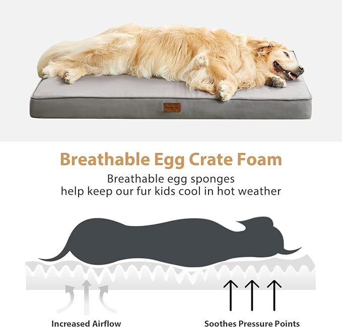 BFPETHOME Outdoor Dog Beds for Large Dogs, Waterproof Dog Bed for Medium, Large, Extra Large Dogs, Orthopedic Pet Bed with Removable Washable Cover, Egg Crate Foam Pet Bed Mat. (47 x 29 in, Grey)