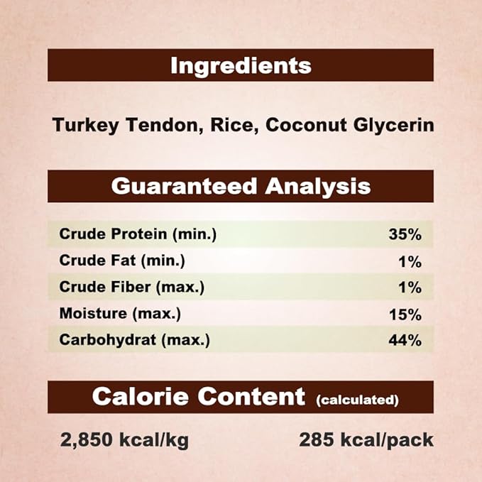 AFreschi Turkey Tendons for Dogs, USA-Sourced, Healthy Dog Treats, Rawhide-Free Puppy Chews, All Natural, Hypoallergenic Dog Treats, Classic Series, Turkey Tendon Wrapped Brown Rice Stick, 3.5 oz Pack