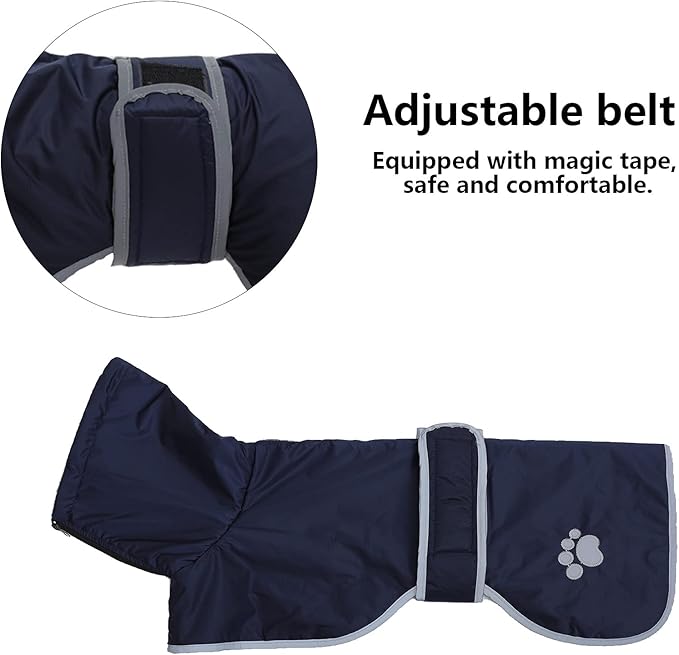 Geyecete Dog Winter Coat Greyhound Raincoat Fabric with Lamb Velvet Inside Outdoor Dog Apparel with Adjustable Bands for Medium, Large Dog-Navy-XL