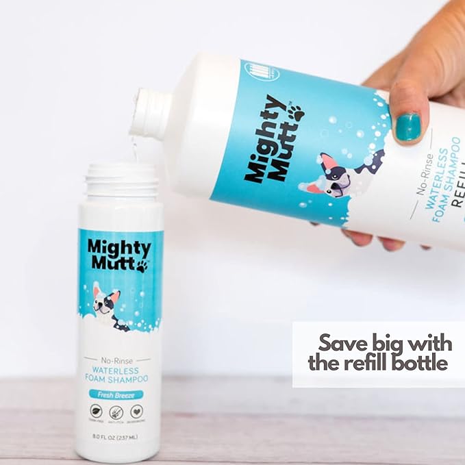 Mighty Mutt Waterless Foam Shampoo for Dogs | Dry Shampoo for Dogs No Rinse | Deodorizes Smelly Dogs | Soothing & Anti-Itch | Hypoallergenic | Waterless Dog Shampoo – Fresh Breeze Refill | 30 fl oz