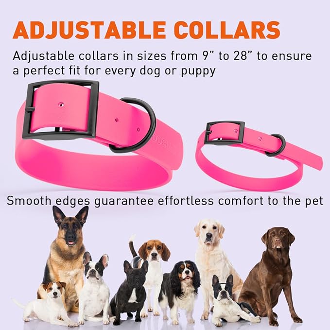 Dogline Biothane Coated Webbing Dog Collar with Black Metal Hardware: Durable Easy-Clean Everyday Collar for Dogs - Comfortable Adjustable Odor-Resistant Pet Collar, W1 x L18-22, Passionfruit Pink