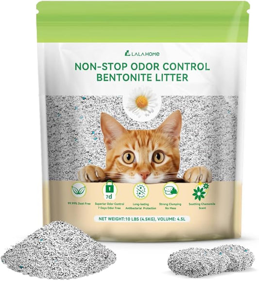 LALAHOME Bentonite Litter Sodium Mineral Cat Litter Clumping, Odor Control Kitty Litter for Self Cleaning Box & Automatic Litter Box, Dust Free, Strong Durability, 10 lb