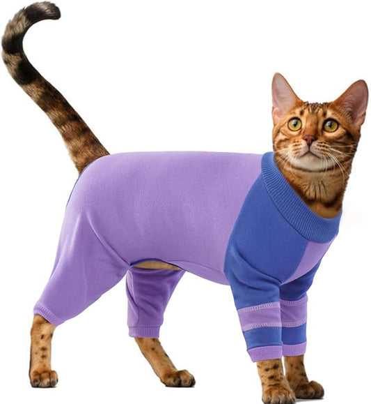 Sticky Hair Cat Clothes, Prevent Hair Loss Cats Pajamas, Turtleneck Cat Sweaters for Cats Only, Kitten Onesie Shirts Apparel Jumpsuit, Recovery Suit After Surgery, Purple S