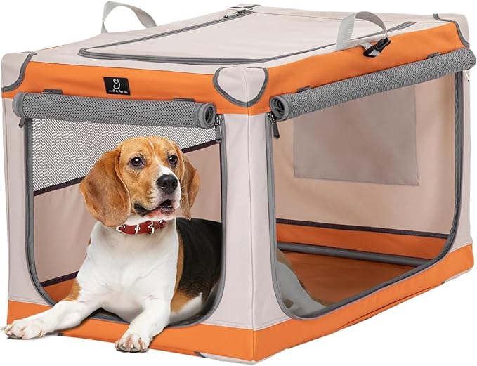 A4Pet Dog Crates for Medium Dogs, Travel Dog Crate 30Inch, Easy On The Go, Easy to Stow, Adjustable Compatibility, Lightweight, Orange&Beige