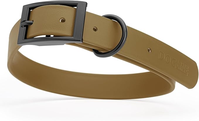 Dogline Biothane Coated Webbing Dog Collar with Black Metal Hardware: Durable Easy-Clean Everyday Collar for Dogs - Comfortable Adjustable Odor-Resistant Pet Collar, W1 x L22-25", Coyote Brown