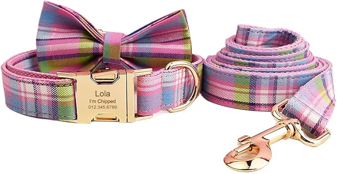 Custom Dog Collar with Names and Phone Number Engraved, Puppy Tags Personalized for Small Medium Large Pets (Colorful Plaid, XL)