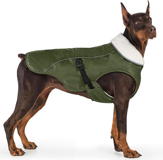 EMUST Dog Coat for Winter, Cozy Winter Jackets for Small/Medium/Large Dogs, Solid Color Dog Apparel for Cold Weather with Fleece Lining, Green, XXXL