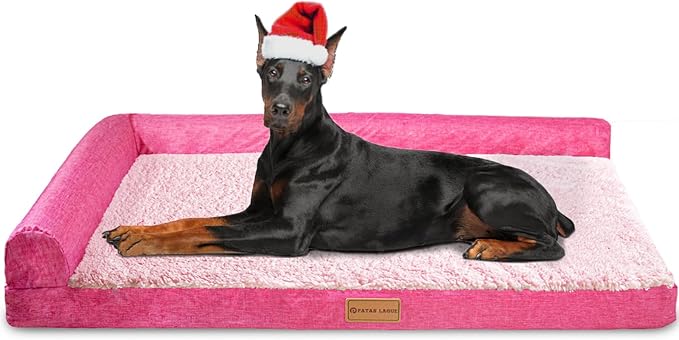 Patas Lague Orthopedic Jumbo Dog Bed for Extra Large Dogs 56''X40'', Waterproof L Bolster Pet Sofa Beds with Removable Washable Cover, Soft Comfortable Pet Couch Crate Mat with Nonskid Bottom, Pink