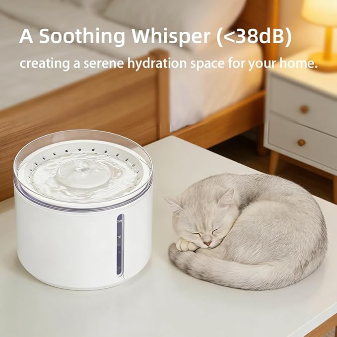 Smart Automatic Pet Water Fountain, 2.2L Cordless with Infrared Sensor, Dual Modes, Ultra-Quiet Pump, Safe for Cats & Dogs (White, No Infrared Sensor)