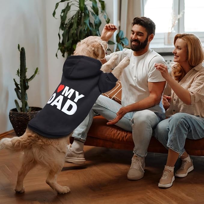 GreenJoy Dog Sweater Dog Hoodie Cold Weather Dog Coat Hooded Sweatshirt for Puppies,Cats, Small Medium Large Dogs (Large, Black (I Love My Dad))