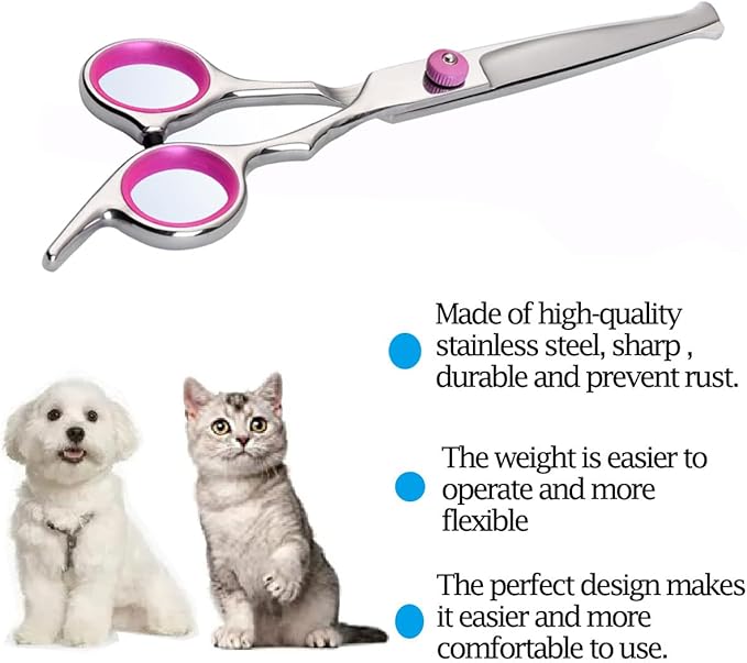 Dog Grooming Scissors,Pet Hair Scissors with Safety Round Tips Heavy Duty Titanium Stainless Steel Professional Dogs Cats Pets Grooming Shears (Round head straight scissors)