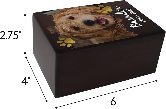 Custom Pet Keepsake Urns for Dogs, Wooden Box for Pet Ashes with Photo for Your Beloved Pets, Pet Cremation Urns as Sympathy Gifts for Pet Lovers - Small, 6" x 4" x 2.75" (Design 5)