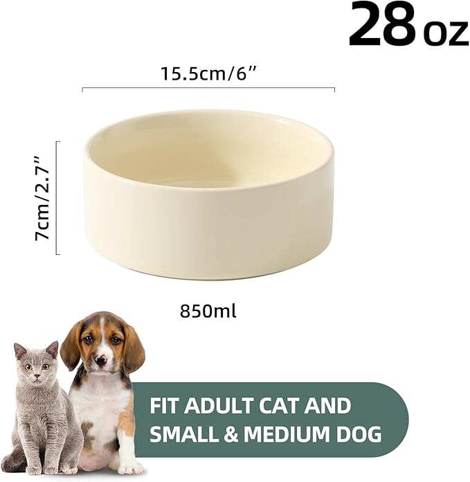 Havniva Ceramic Set of 2 Dog Bowls, Food and Water Bowls for Dogs, Puppy, 2pcs Pet Dishes(6inch, 2 x Beige Bowls)