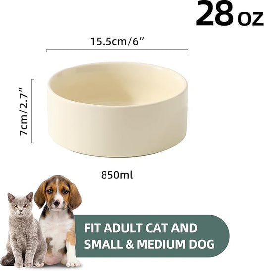 Havniva Ceramic Set of 2 Dog Bowls, Food and Water Bowls for Dogs, Puppy, 2pcs Pet Dishes(6inch, 2 x Beige Bowls)