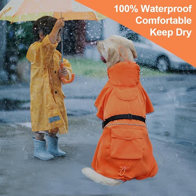 Pet Large Dog Raincoat Apparel Poncho Waterproof for Medium Large Sized for Dog Raincoat (Orange, 4XL)