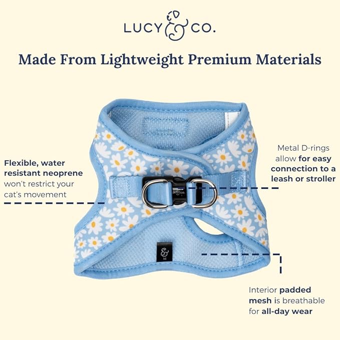 Lucy & Co. Simply Splendid Step-in Cat Harness & Leash Bundle – Reflective, Breathable & Adjustable Harness for Cats, Kittens & Small Dogs, Lightweight & Secure and Dual Leash Clips – Large