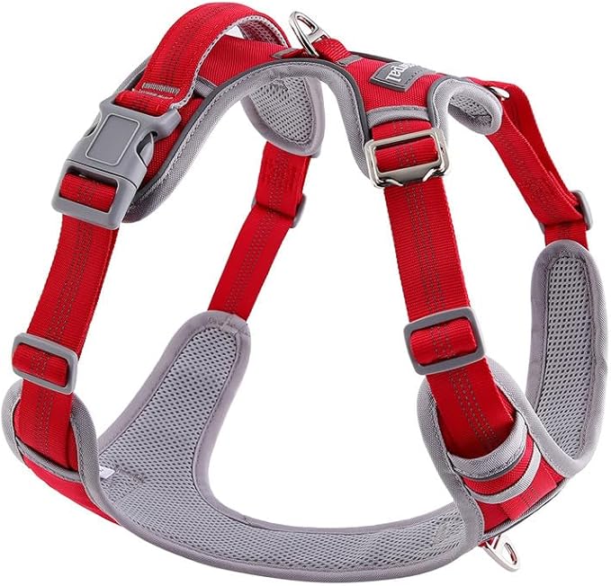 Adjustable Dog Harness - No Pull, Reflective, Soft Padded for Small, Medium, Large Dogs - Includes Leash Red S