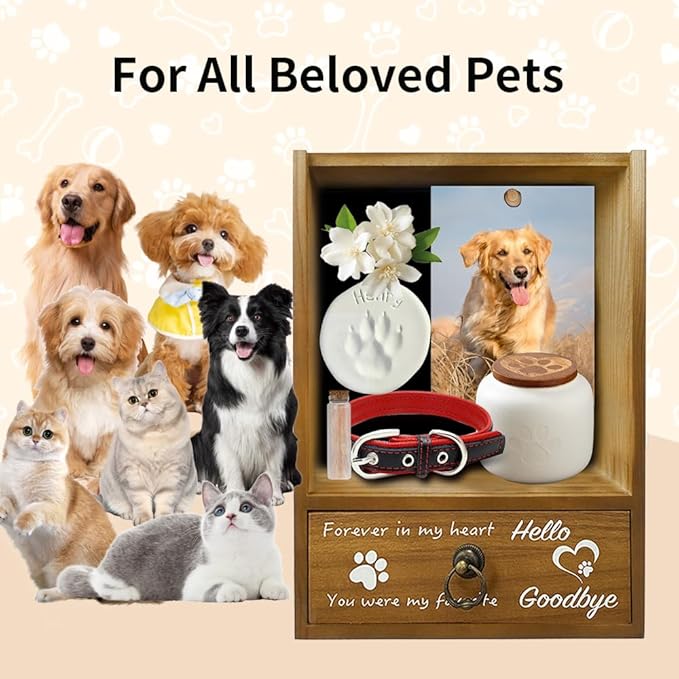 Pet Memorial Shadow Box 9.25x13 Memorial Gift Frame Pet Urn for Ashes Display Case for Dogs & Cats Remembrance Memory Keepsake