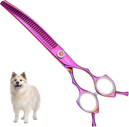 7.5inch 25 Degree Curved Scissors for Dog Grooming Chunkers, VG10 Steel Sharp Blades, Professional Dog Grooming Scissors Blender, 35 Teeth High-end Pet Thinning Shears, 65% Thinning Rate