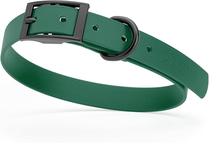 Dogline Biothane Coated Webbing Dog Collar with Black Metal Hardware: Durable Easy-Clean Everyday Collar for Dogs - Comfortable Adjustable Odor-Resistant Pet Collar, W3/4" x L15-18, Hunter Green