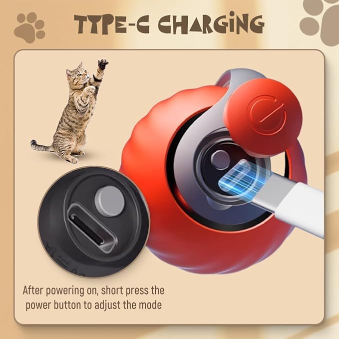 oputemon Speedy 3.0 Tail Cat Toy, 2026 New Speedy Tail Interactive Cat Toy for Indoor Cats, 2 Speed Adjustment- Automatic Moving Smart Cat Toys Ball with Tail for Bored Indoor Cats Dogs (Orange)