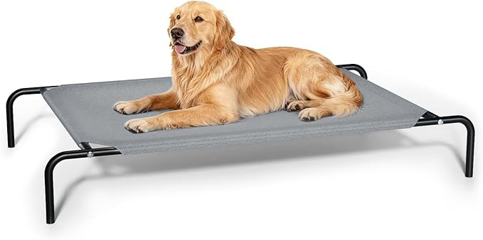 Elevated Dog Bed for Large Dogs,Raised Dog Cots,Indoor & Outdoor Cooling Waterproof Pet Hammock with Washable Breathable Mesh,Grey 42in