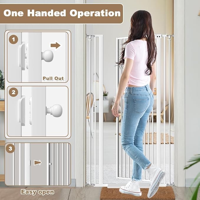 57.09" Extra Tall Cat Gate for Doorways, 43.31'' - 48.03'' Wide High Pressure Mounted Dog Gate, Tall Pet Gates for Doorways No Drilling, Auto Close Safety Baby Gates for Dogs Cats(White)