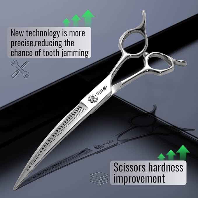 Magic Curved Natural Chunkers Dog Grooming Scissors Professional 7'' Pointy-tongued Curved Thinning Shears for Pet Cat Shih Tzu, Schnauzer 70% Thinning Rate Japan 440C 37 Teeth