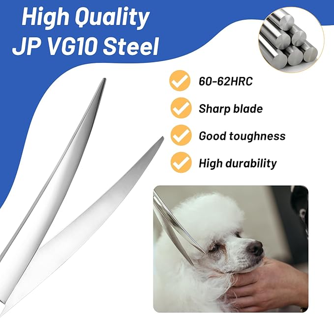 8inch Curved Dog Grooming Scissors Professional, Japanese VG10 Steel Sharp Pet Trimming Shears, with CNC Screw & Ergonomic Handle, 30 Degree Bend Cat Dog Scissors for Grooming Face and Paws Groomers