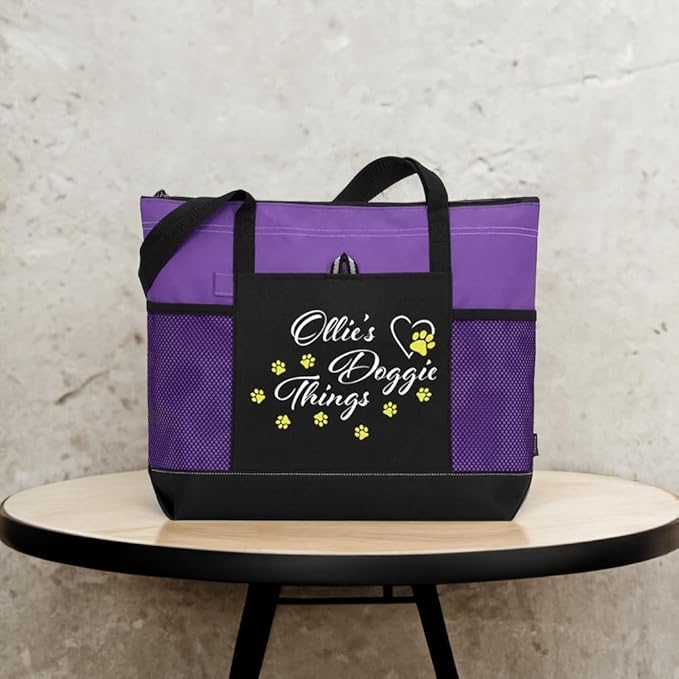 Custom Dog Tote Bag Canvas Mesh Personalized Name Dog Paw Print Tote Bag Doggie Things Pet Birthday Gifts For Women Mom