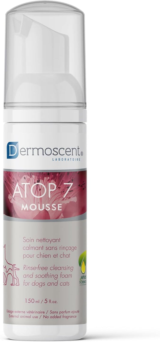 Dermoscent ATOP 7 Mousse - Waterless Dog Shampoo for Dogs & Cats - Cleansing Soothing Dry Shampoo for Itchy Skin Relief & Allergy-Prone Skin - 150 ml