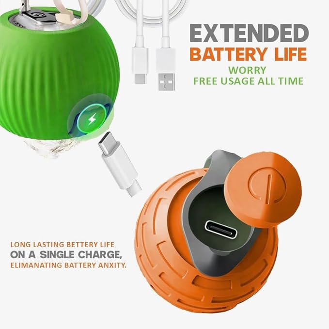KBLZONE Interactive Cat Ball Toy – Smart Rolling Pet Ball with Obstacle Avoidance, USB Rechargeable, Cord Tail Design – Fun Enrichment Toy for Indoor Cats & Small Dogs (Orange + Green)
