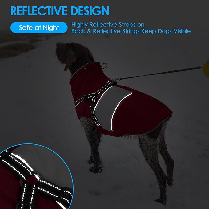 KOESON Dog Winter Coat, Waterproof Dog Jacket with Harness Built in, Warm Windproof Cold Weather Coat for Small Dogs, Reflective Pet Fleece Vest Zip-Up with Fur Collar, Burgundy XS