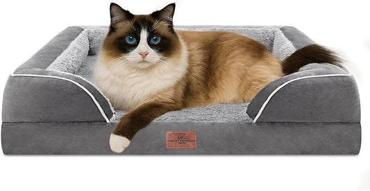 Comfort Expression Orthopedic Dog Bed for Small Dogs 20x14 Inch, Waterproof Supportive Egg Crate Foam Small Pet Bed with Removable Bolsters, Dog Couch with Washable Cover & Non-Slip Bottom, Grey