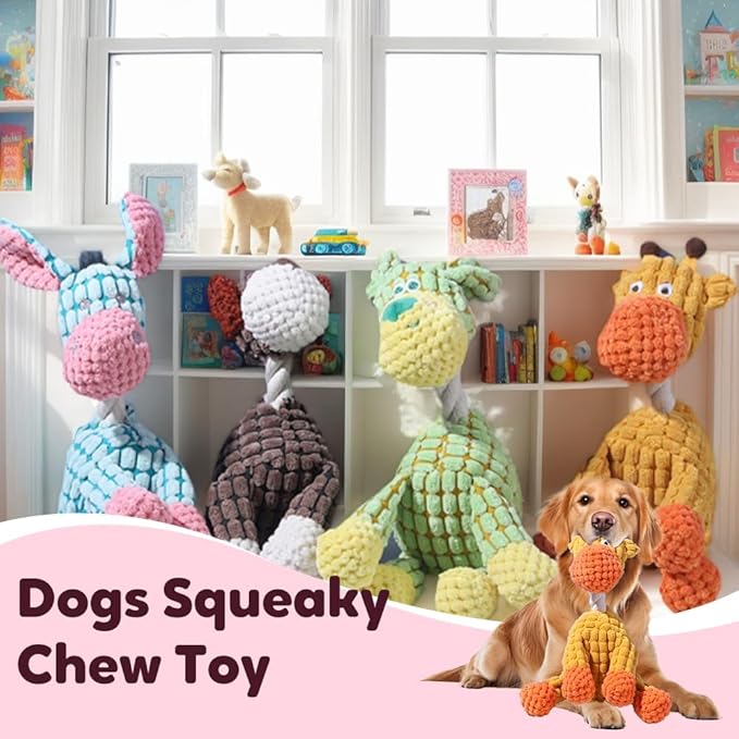 Indestructible Dog Toy, 2026 New Durable Plush Dog Toys for Aggressive Chewers, Squeaky Chew Toy for Small Medium Large Dogs Puppy Teething Toys (Brown+Orang)