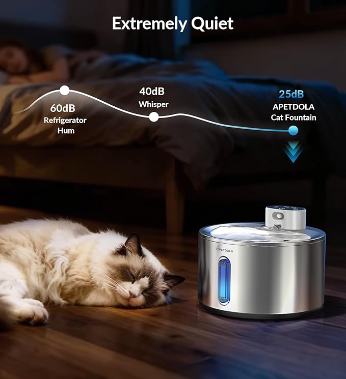 Cat Water Fountain Stainless Steel,135fl-oz/4L Wireless Cat Fountain Battery Operated Pet Fountain with 5 Filters for Dogs Cats Indoor