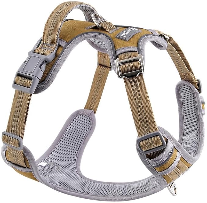 Adjustable Dog Harness - No Pull, Reflective, Soft Padded for Small, Medium, Large Dogs - Includes Leash and Collar Beige S