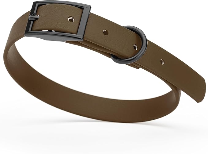 Dogline Biothane Coated Webbing Dog Collar w/Black Metal Hardware: Durable Easy-Clean Everyday Collar for Dogs - Comfortable Adjustable Odor-Resistant for Pets, W5/8" x L12-15, Dark Chocolate Brown