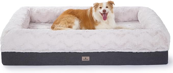 Memory Foam XL Dog Bed for XLarge Sized, Extra Large Orthopedic Dog Sofa with Sides and Waterproof Liner, Washable Bolster Pet Bed Couch with Removable Cover, 60x43x13 Inch, Beige