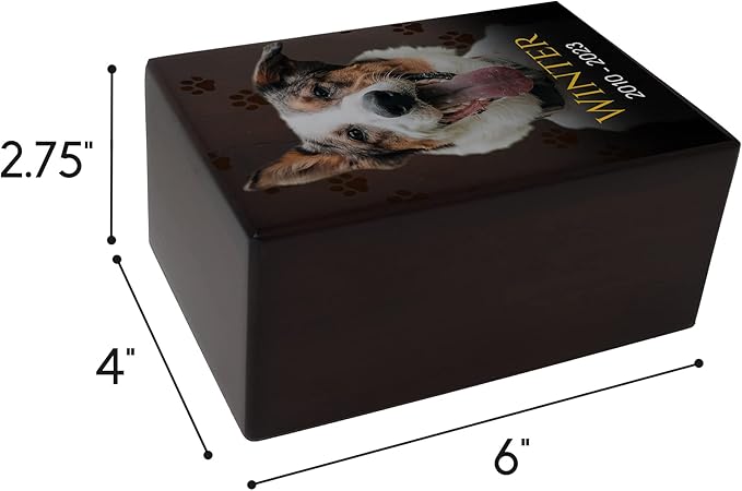 Custom Pet Keepsake Urns for Dogs, Wooden Box for Pet Ashes with Photo for Your Beloved Pets, Pet Cremation Urns as Sympathy Gifts for Pet Lovers - Small, 6" x 4" x 2.75" (Design 6)