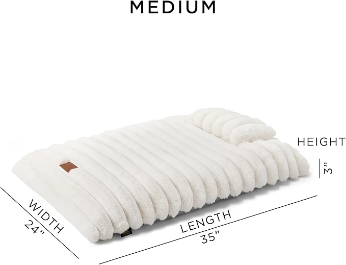 TOWN & COUNTRY LUXE CuddleTown Ribbed Bubble Stripe Pillow Crate Mat Pet Bed, Machine Washable Cover, Soft & Calming, Non-Slip Bottom, Cream, Medium 35"x24"x3"