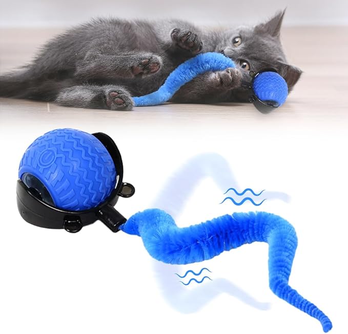 Interactive Cat Ball Toy, 2026 New Cats Ball Toys with Cord Imitation Mouse, Smart Self Rolling Pet Toys for Bored Indoor Adult Cats (Blue)