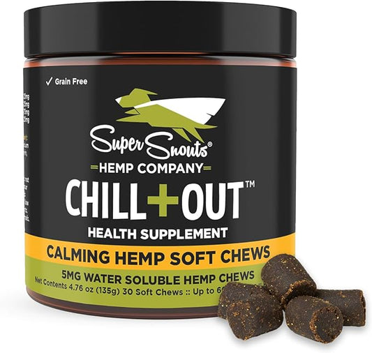 Super Snouts Chill + Out– 30 Soft Chews – Calming Chews for Dogs and Cats Help Maintain Your Pet’s Emotional Balance – Made in The USA